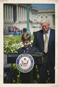 Declan speaking in D.C. March 2012 with Congressman Jim Moran  ~ photo by Terry Fitch of Wild Horse Freedom Federation